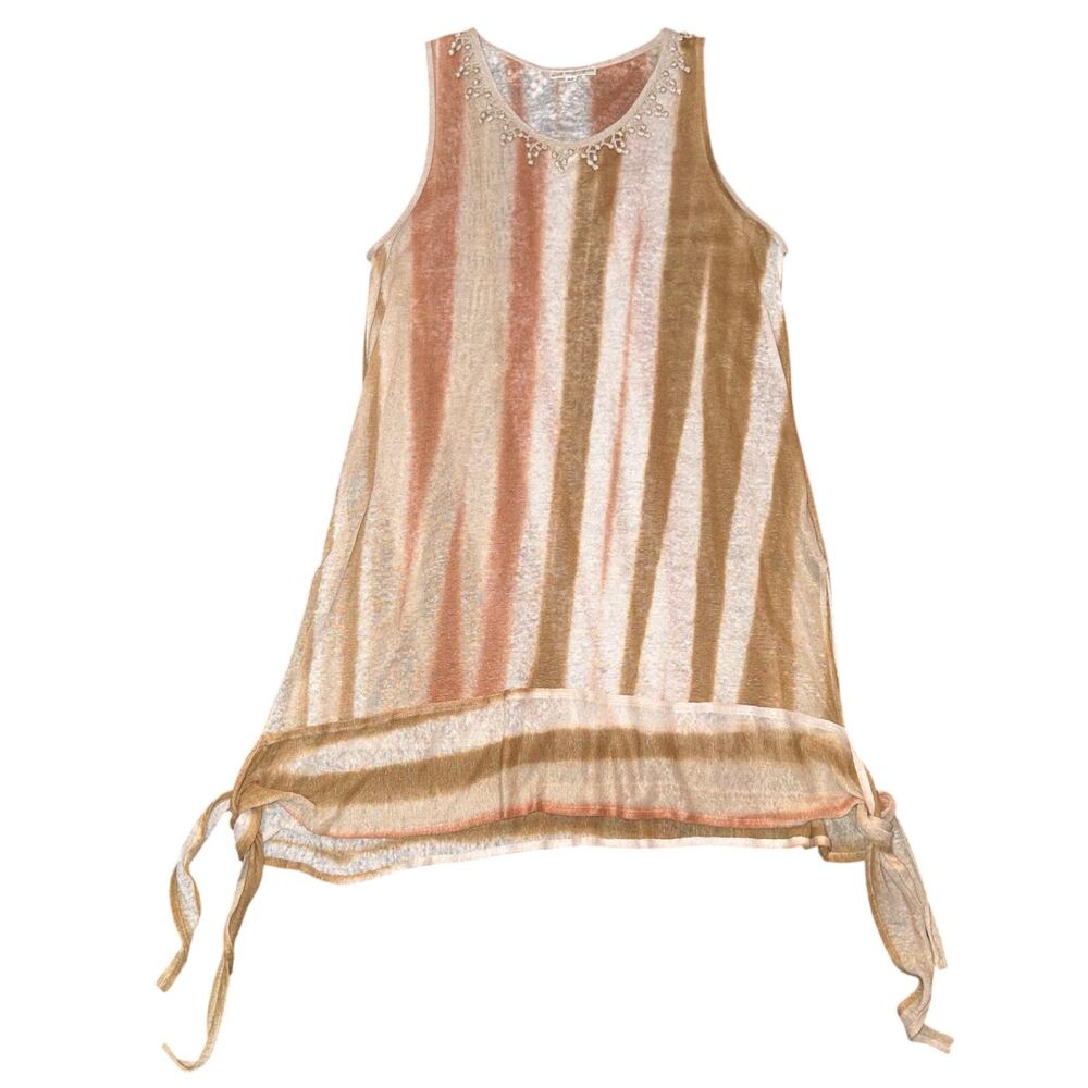 Mastro Moda Linen Striped Sleeveless Tunic Italy Boho Crochet Side Tie Med Euro